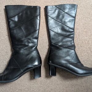 Boots Black Leather Heeled Boots